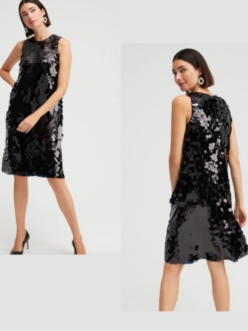 CHICO’S midi dress sleeveless Paillettes back zipper black medium/10 NEW W/Tags
